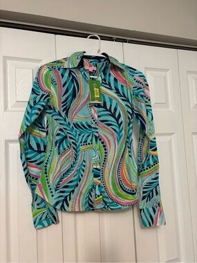 Lilly Pulitzer Men's Wave-Print Button-Down Shirt - Teal Multi